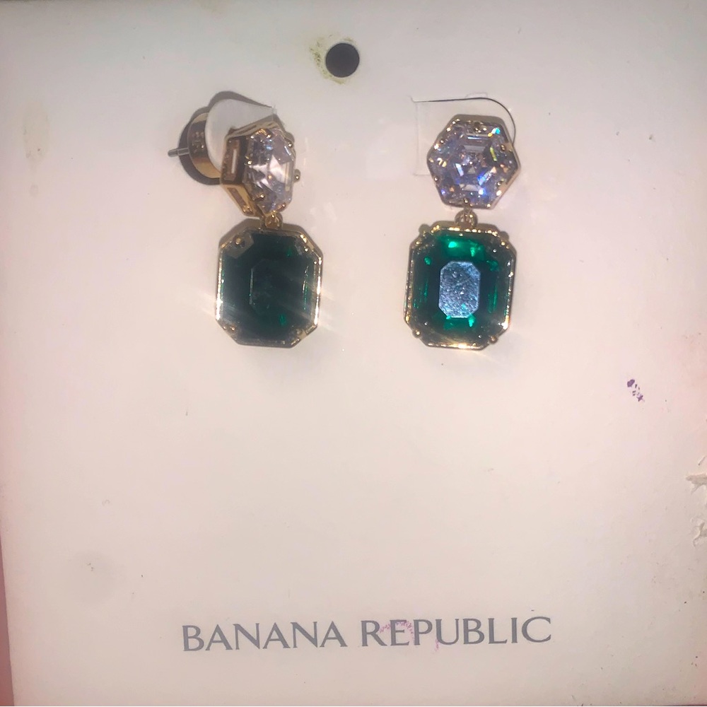 Banana Republic cubic zirconia emerald colored earrings with golden touches